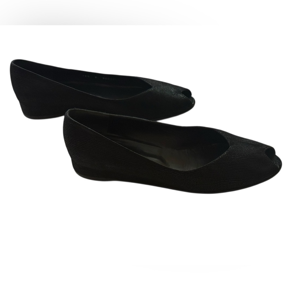 Bruno Magli Black Textured Leather Peep Toe Flats Italy Sz 10.5